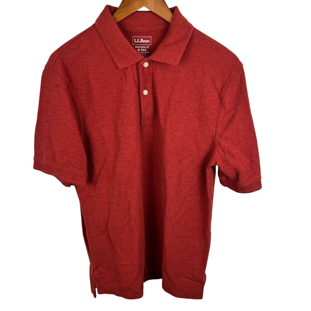 LL Bean Mens Traditional Fit Polo Shirt M Red 100% Cotton Short Sleeve 300454